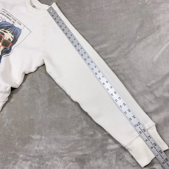 RE/DONE HANES Classic 100% Cotton Raglan Sweatshirt Pullover Top sz MEDIUM White - Picture 11 of 14